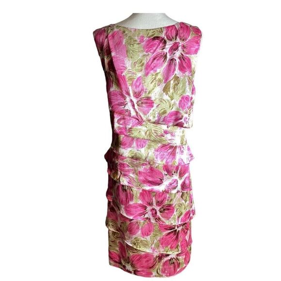 Connected Strapless Hot Pink Fuchsia Floral Tiered Ruffle Layered Cocktail Dress - Picture 13 of 13